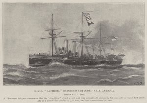 HMS Amphion, angeblich gestrandet in der Nähe von Antigua von Fred T. Jane
