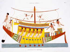 Ein Flussboot auf dem Nil, aus einem seltenen Bericht über Fresken aus Theben, aufgezeichnet 1819-1822 bei seinem zweiten Besuch in Ägypten von Frederic Cailliaud von Frederic (after) Cailliaud
