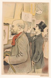 Verlaine und ein unbekannter Mann betrachten Drucke von Frederic Auguste Cazals