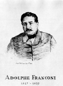 Zirkus: Radierung von Frédéric Hillemacher, Porträt von Adolphe Franconi (1827-1855) - in „Der Franconi-Zirkus“ von Frederic Desire Hillemacher