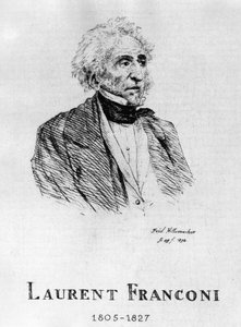 Zirkus: Radierung von Frédéric Hillemacher, Porträt von Laurent Franconi (1805-1827) - in „The Franconi Circus“. von Frederic Desire Hillemacher