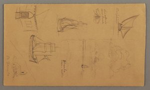 Bootsstudien, Wolkenstudie, zwei Gebäude, möglicherweise 1868