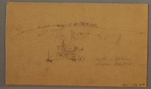 Zeichnung, Schloss, Minarett, Segelboote, Haus, Mai 1868