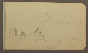 Zeichnung, Kathedrale, Berg, Cuautla; Rückseite: Haus, Kirche, Baum Cuautla, Februar 1885 von Frederic Edwin Church