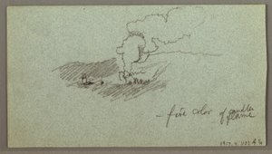 Zeichnung, Wolken über Hügelkette, tiefe Sonne, möglicherweise 1874 von Frederic Edwin Church