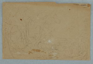 Bewölkter Himmel über hügeliger Landschaft; Rückseite: Vollmond spiegelt sich in einem Bach, 1845–50 von Frederic Edwin Church