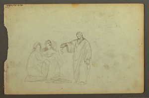 Zeichnung, Planwagen, Drei Studien einer Frau, möglicherweise 1868