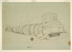 Zeichnung, Gefallene Säule des Tempels des Olympischen Zeus, Athen, April 1869 von Frederic Edwin Church