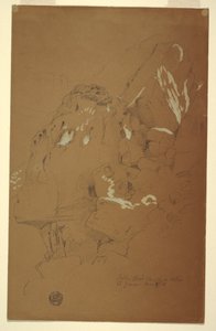 Zeichnung, Gefallener Felsen auf Trümmern, El Yemen, 2. März 1868 von Frederic Edwin Church