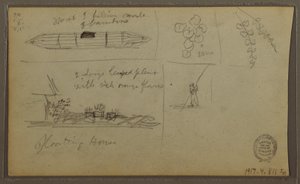 Zeichnung, Landschaft; Rückseite: Boot, Botanische Skizzen, 1857