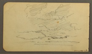 Zeichnung, Mann im Boot, Felsen, Baumstamm, Bäume, 1878 von Frederic Edwin Church