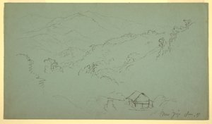 Zeichnung, Berglandschaft, Haus, "in der Nähe von Jorje," Ecuador, Juni 1857