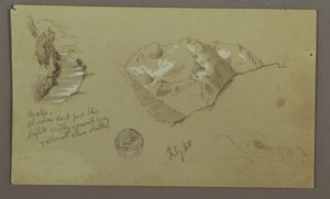 Zeichnung, Berggipfel, Fluss, Juli 1868