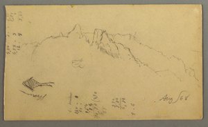 Zeichnung, Berggipfel, Wegesrand-Schrein, August 1868