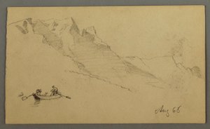 Zeichnung, Berggipfel, Zwei Figuren in einem Ruderboot, August 1868 von Frederic Edwin Church
