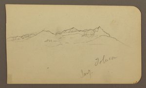 Zeichnung, Gebirgskette, Toluca; Rückseite: Kirchturm, Gebirgsketten, Toluca, 7. Januar 1885