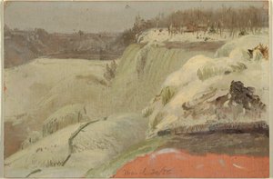 Zeichnung, Niagarafälle im Schnee, gesehen von Goat Island, 1856 von Frederic Edwin Church
