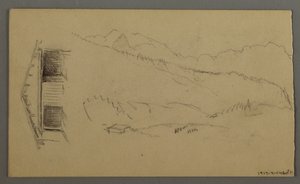 Dächer, Tor, Berggipfel, August 1868 von Frederic Edwin Church