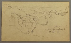 Zeichnung, Skizze. Blick auf Khirbet en Wasara "Petra / vom Pfad nach / El Deir", möglicherweise 26. Februar 1868