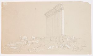 Zeichnung, Tempel des Jupiter bei Sonnenaufgang, Baalbek, 7. Mai 1868 von Frederic Edwin Church