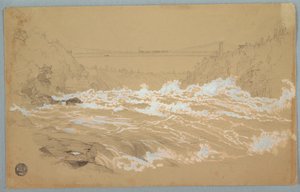 Zeichnung, Die Schlucht, Niagara, Blick auf die Hängebrücke von Frederic Edwin Church