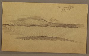 Zeichnung, Gewitter über dem Bergrücken, Juli 1866