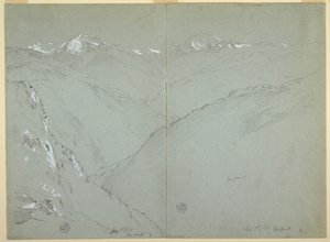 Tal-Landschaft mit schneebedeckten Gipfeln, Berner Alpen, Schweiz, Teil 1, 1. September 1868 von Frederic Edwin Church
