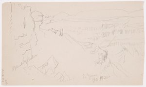 Blick über die Hügel und Ebene zu den Bergen, Tal von El Yemen, Februar 1868