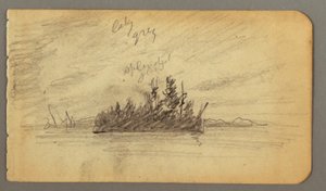 Zeichnung, bewaldete Insel, möglicherweise 1878