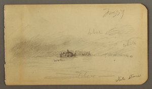 Zeichnung, Bewaldetes Ufer im Nebel, möglicherweise 1878 von Frederic Edwin Church
