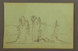 Zeichnung, Bewaldetes Ufer eines Sees, möglicherweise 1856