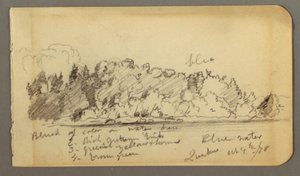 Zeichnung, Bewaldetes Ufer, Wasser, 1878