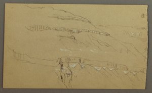 El Yemen Tal, Arabien: Felswand mit oberem Teil, der einer Säulenreihe ähnelt von Frederic Edwin Church