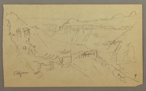El Yemen Tal, Arabien: Ansicht des gewundenen Tals mit einer Karawane von Frederic Edwin Church