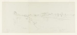 Landschaftsansicht von Rom vom Ufer des Tiber, mit Fernblick auf die Engelsburg, Claudes Villa und die Basilika St. Peter, Teil 1