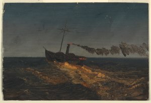 Raddampfer bei Sonnenuntergang