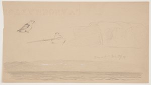 Skizzen aus Labrador von Schnee auf Land, Mann im Boot und Vogel von Frederic Edwin Church