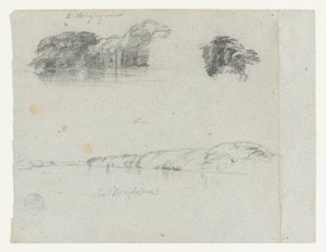 Skizzen von Bäumen, Reben und einem Ufer des Rio Magdalena, Kolumbien