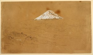 Ansicht des schneebedeckten Mount Chimborazo, gezeichnet in der Nähe von Guanojo und Guaranda, Ecuador