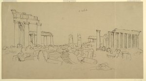 Ansicht des Parthenon und umliegender Ruinenfragmente von Westen, Athen, Griechenland