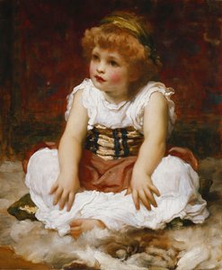 Porträt eines Mädchens auf einem Teppich sitzend von Frederic Leighton