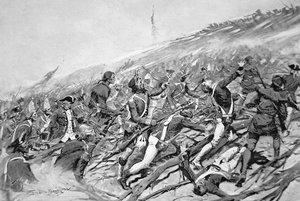 Britische Truppen versuchen, das französische Fort Ticonderoga im Jahr 1758 zu stürmen