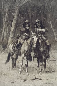 Cheyenne-Scouts patrouillieren im großen Wald des Nordkanadiers, Oklahoma