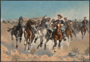Abgesessen: Die Soldaten der Vierten führen die Handpferde weiter von Frederic Remington