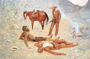 Er lag da, wo er hingeworfen worden war, still wie ein Baumstamm von Frederic Remington