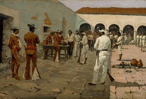 Die Mier-Expedition: Die Ziehung der schwarzen Bohne (Gefangene ziehen ihre Bohnen) 1869 von Frederic Remington