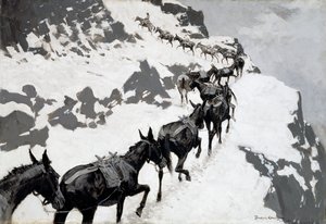 Das Maultierpack (Ein Erz-Zug in die Silberminen, Colorado) 1901 von Frederic Remington