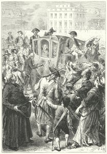 Ludwig XVI. wird nach dem Angriff des Mobs auf den Palast von Versailles nach Paris gebracht von Frederic Theodore (after) Lix