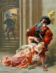 Blaubart versucht, seine Frau zu töten, ca. 1890 (Illustration)