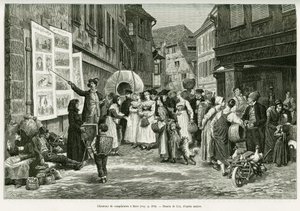 Klageliedersänger in den Straßen von Barr. Gravur von Lix zur Illustration der Geschichte „Durch Elsass und Lothringen“ von Charles Grad, veröffentlicht in Le Tour du monde 1888